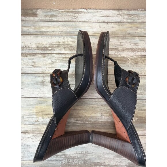 Frye Black Leather Thong Sandals Tortoise Chain Detail Women’s Sz 9 Pre-owned - Picture 8 of 14